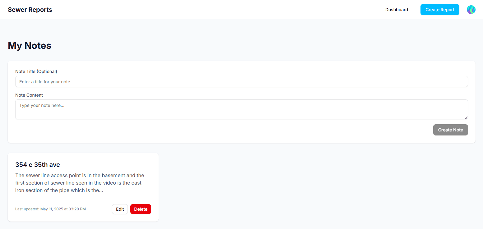 Saved note confirmation or note list view