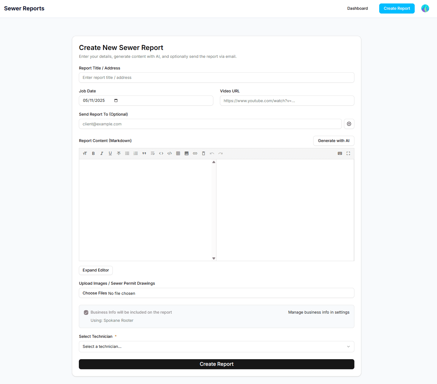 Create Report button highlighted