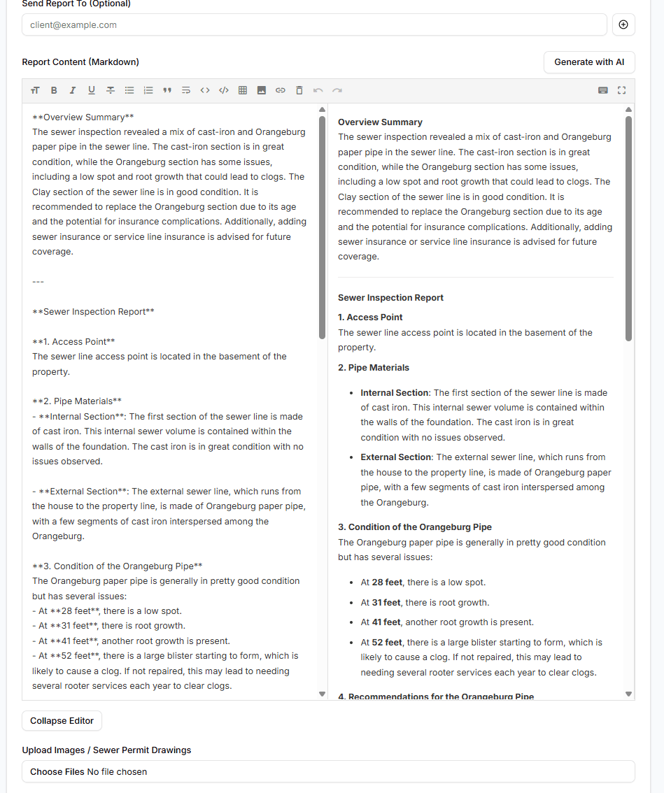 AI generated report shown in an editor